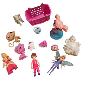 Random Lot Of  Girls Colorful Doll and Animal Playset with Pink Basket